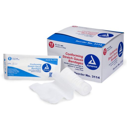 Conforming Gauze Roll Bandage, Sterile 4" - 12 Per Bag