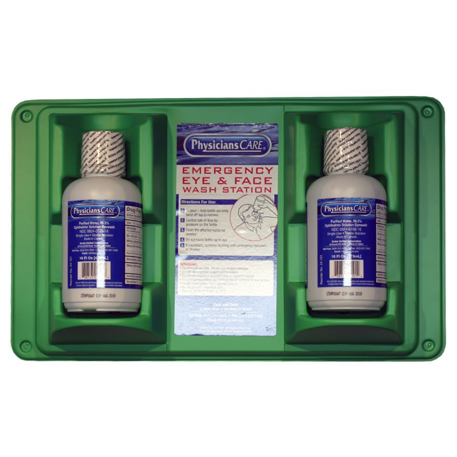 Double eye wash station, 16 oz. bottles