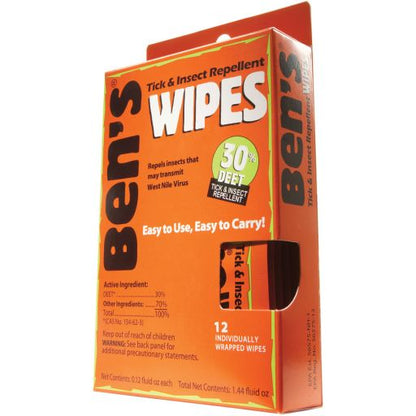 Ben's 30 Tick & Insect Repellent Wipes 12 per box