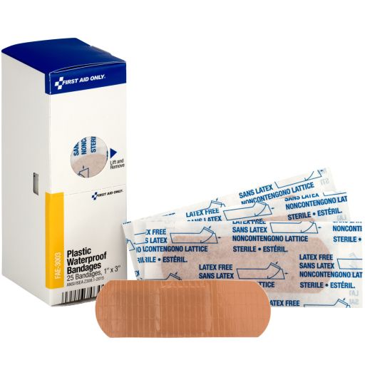 1" X 3" Adhesive Plastic Waterproof Bandages, 25 Per Box