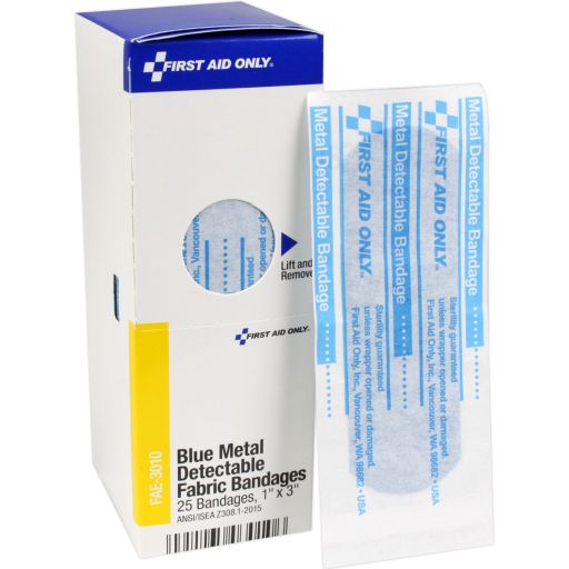 1" x 3" Visible Blue Metal Detectable Bandages, 25 each - SmartTab EzRefill