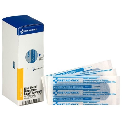 1" X 3" Blue Metal Detectable Bandages, 40 Per Box