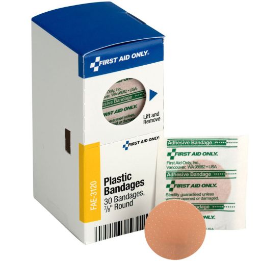 0.88" Round Spot Plastic Bandages, 30 Per Box
