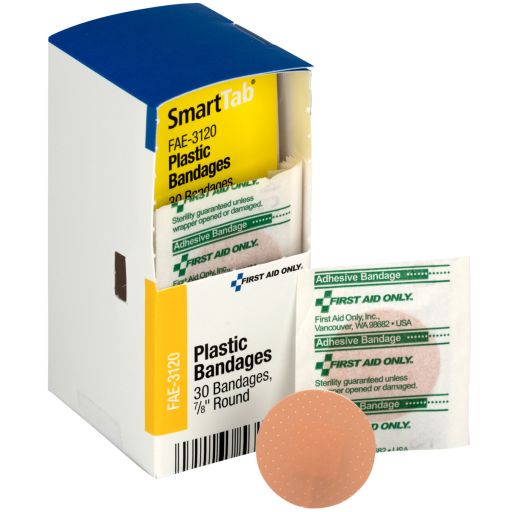 0.88" Round Spot Plastic Bandages, 30 Per Box