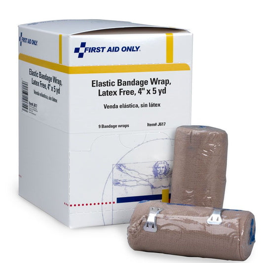 4" Latex-Free Elastic Bandage Wrap with 2 Fasteners - 9 Per Box