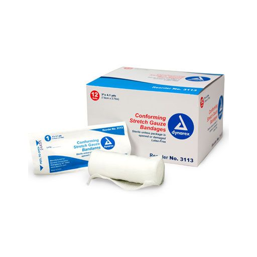 Conforming Gauze Roll Bandage, Sterile 3" - 12 Per Bag